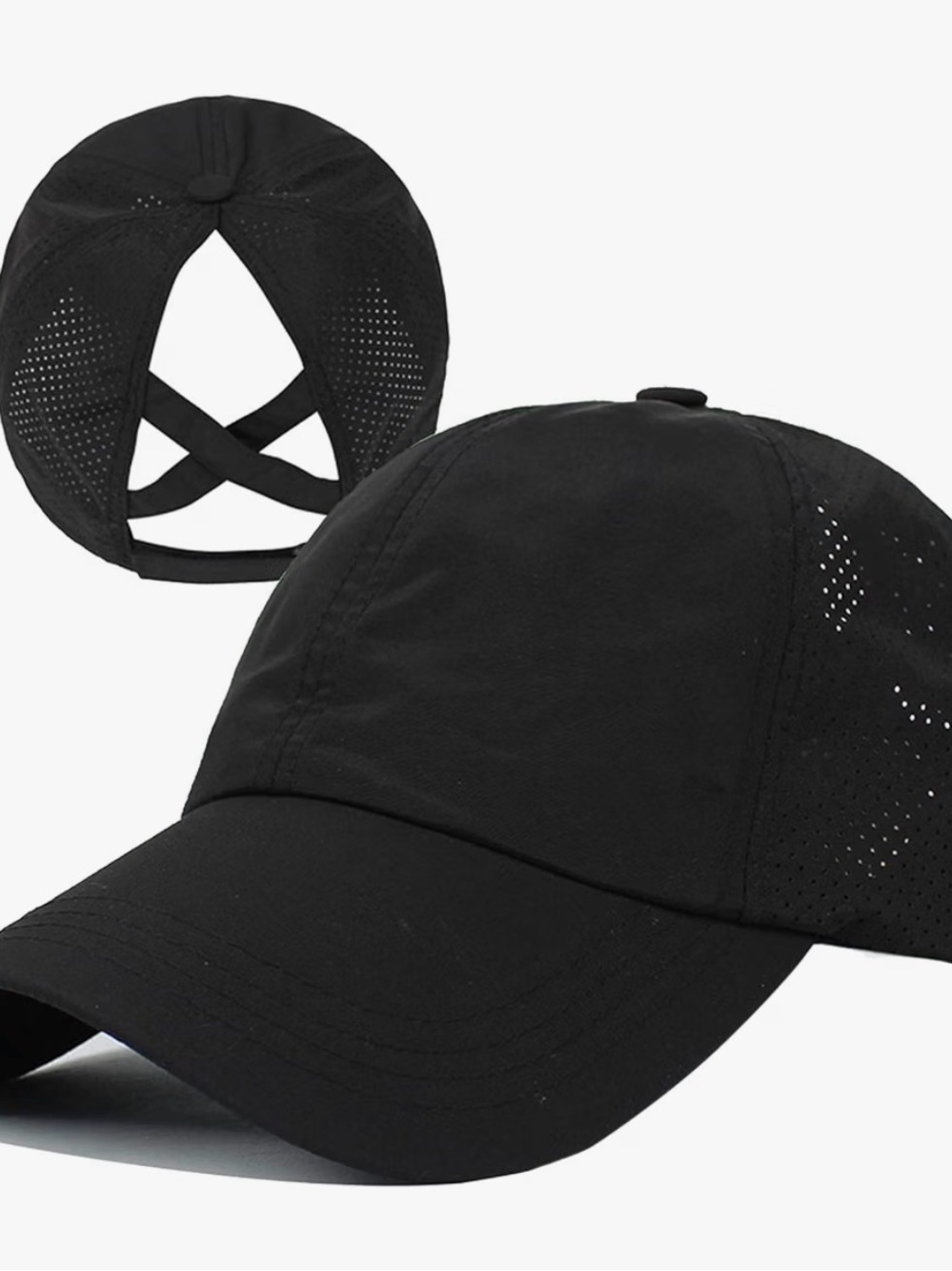 Black Performance Crisscross Ponytail Baseball Cap